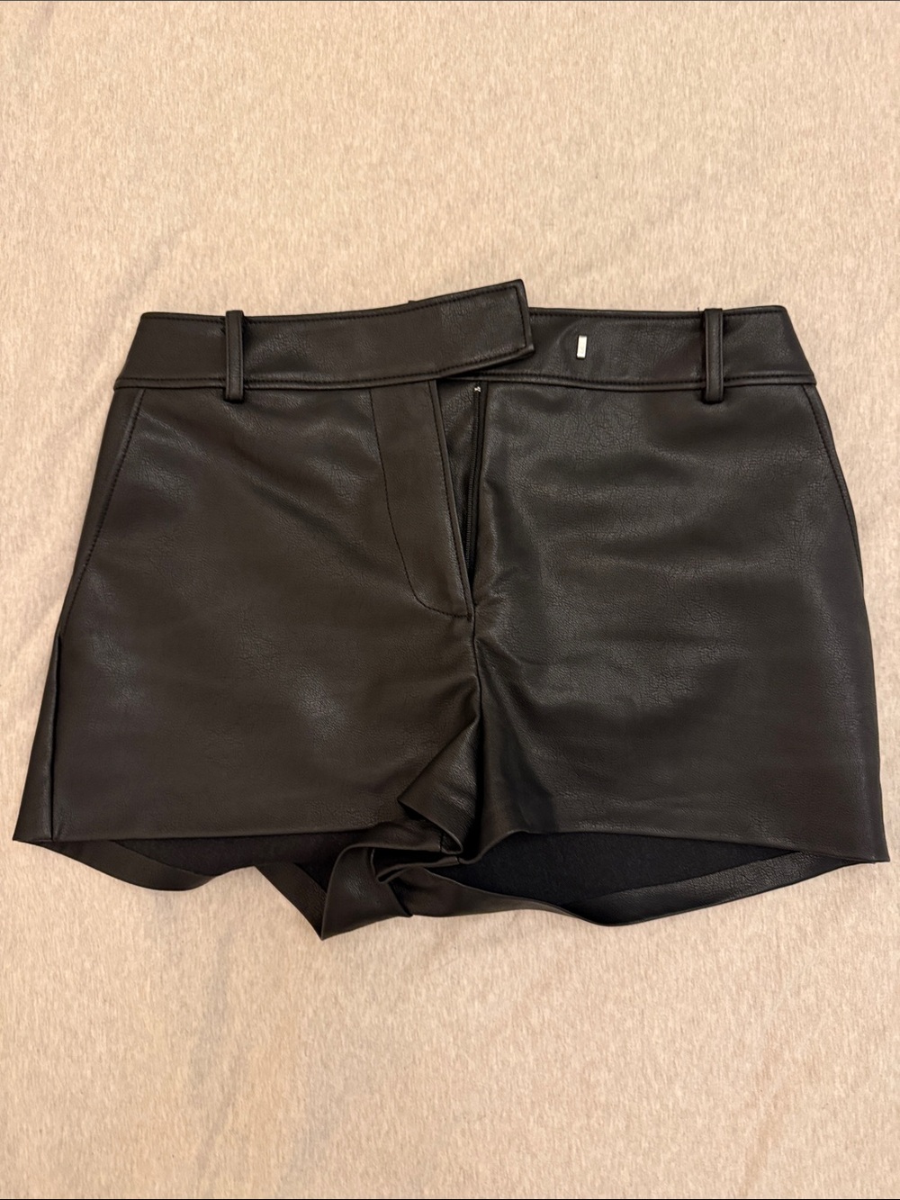 Wayf Black High-Waist Faux Leather Shorts